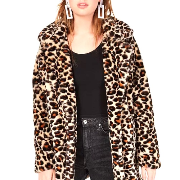 Coffee Shop New York Leopard Print Faux Fur Coat Jacket Size Medium - Picture 11 of 11